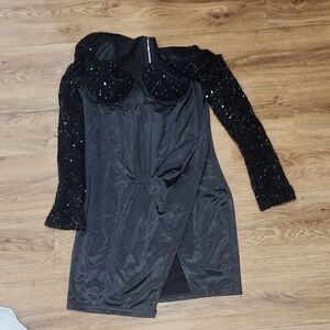 Black Sequin Off-Shoulder Dress